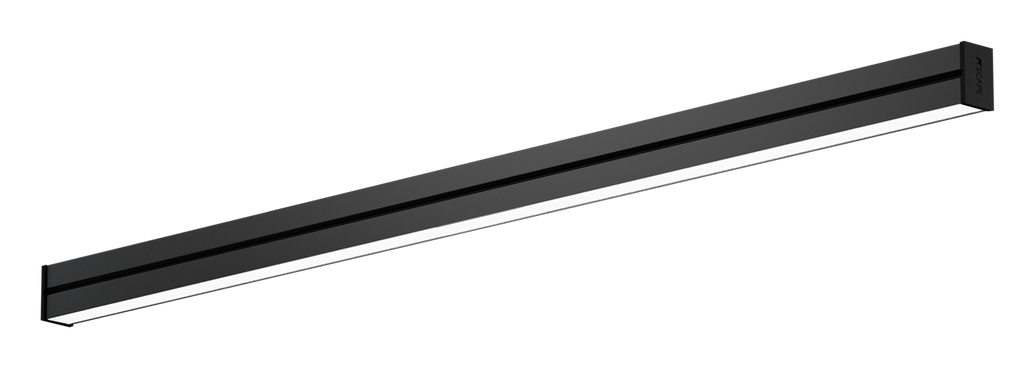Vue du RAIL S OPAL noir, lumière LED douce et son intégré dans un format discret et élégant