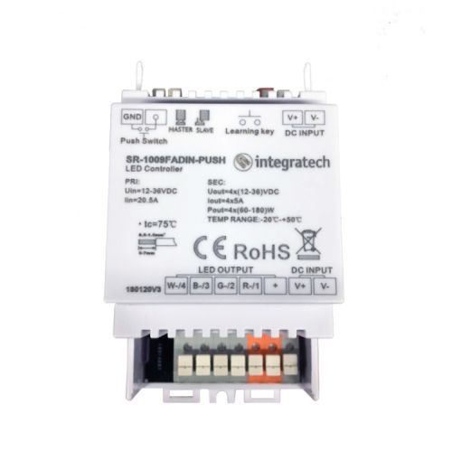 Récepteur RF + push 12-36VDC sortie PWM 4x5A DIN