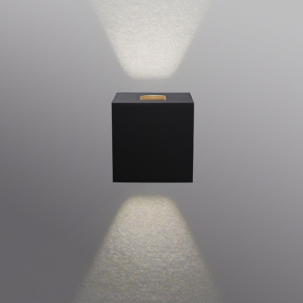 Applique murale extérieur carré 100x100mm incl 2x3W 3000K 50° IP65 incl driver dimmable tot 30/60% UP/DOWN-light NOIR