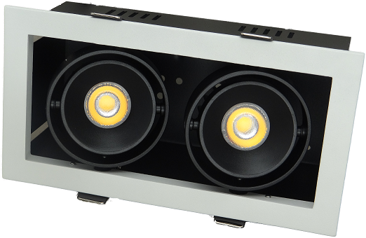 Spot encastré double orientable 2x10W 3000K 36° CRI>80 2x800Lm IP20 TriacDIM 224x118mm BLANC-intérieur NOIR