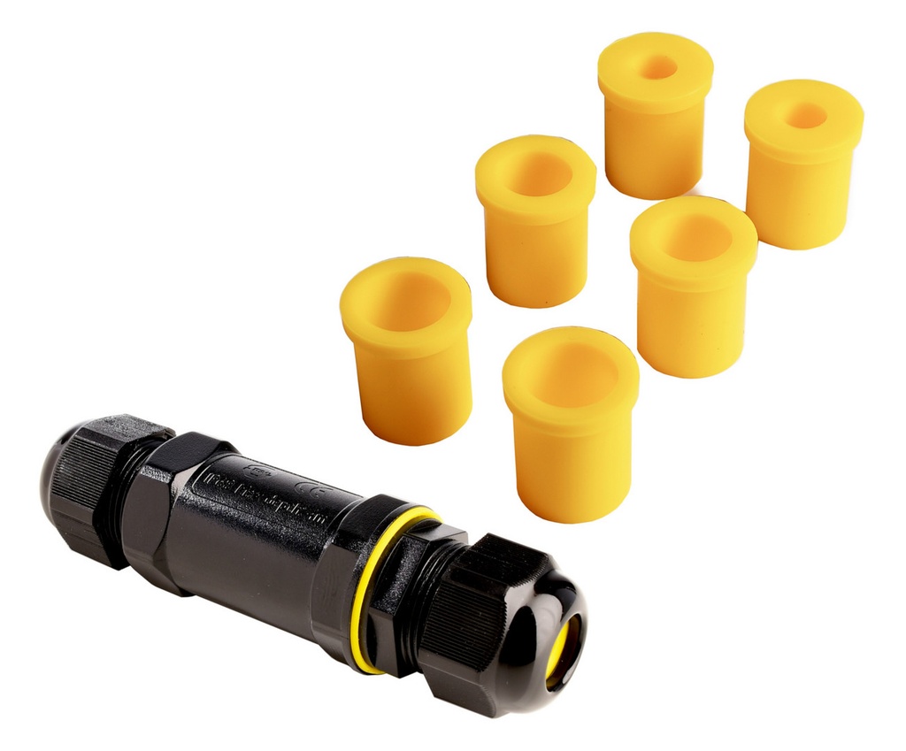 OutdoorMultiCableConnectorfor2Cable4-14mm,2-5cablecores0.5-4mm²,max.450VAC/24A,PA66GFUL90,black,Length:112,53mm,IP68/max.2m