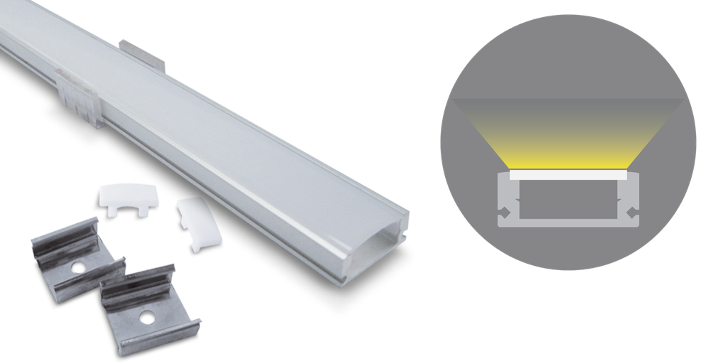 Profilé aluminium basic fin, 2000mm, diffuseur opale, pour ruban 10-1