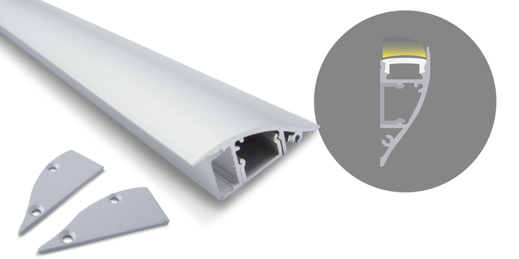 Profilé aluminium applique, 2000mm, diffuseur opale, pour ruban 10-12