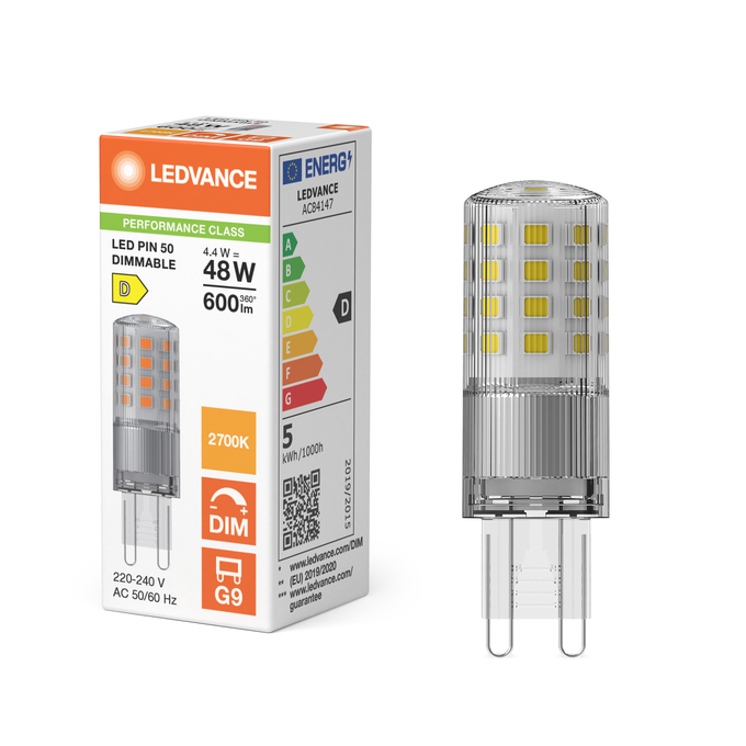 LED PIN50 DIM 4.4W 827 CL G9 P   LEDV 