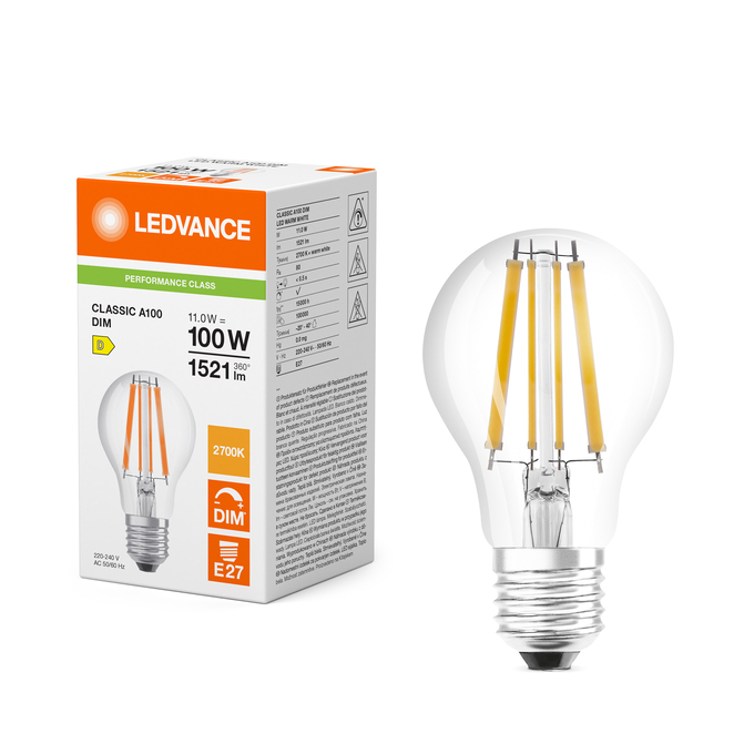 LEDCLA100DIM 11W 827 FILCL E27 P  LEDV 