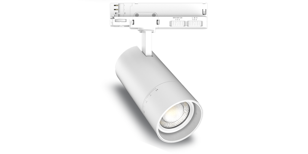 Tracklight ZOOM CCT 20-25-30W Angle ajustable 24-60°, Blanc