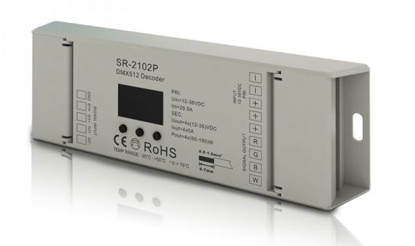 SR-2102P Contrôleur DMX à PWM mono/CCT/RGB(W) 4x5A 