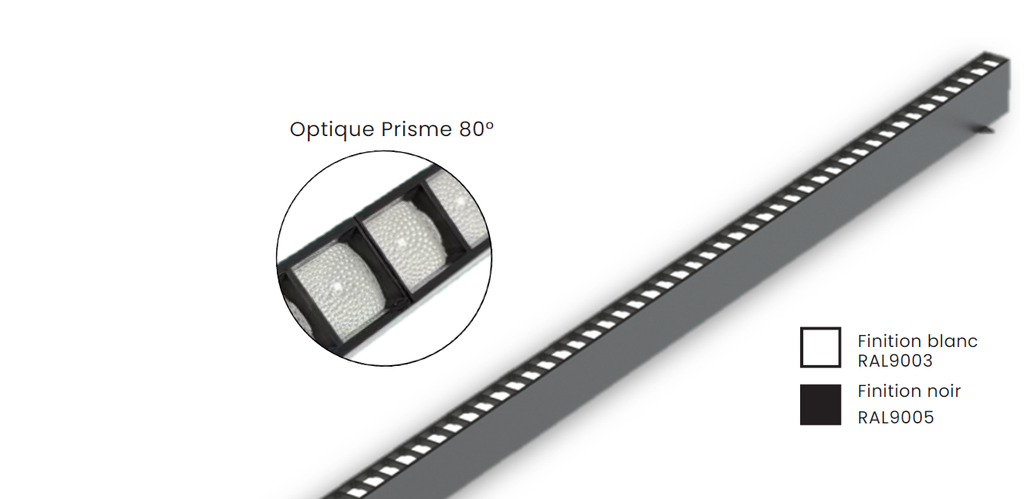 Linéaire BLADE SAPP 27W, 2900lm, 1200mm,  3000K, optique Prisme 70°, Finition Noir, Alimentation DALI déportée