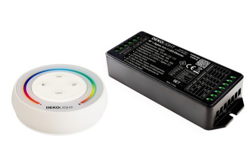 Deko-Light, RF controller, RF-smart, starter set RGB/W/CCT, 12-48 V, 20 A incl. remote, IP20, Constant voltage, Dimmable: Yes, RF-Smart, ZigBee 3.0, Intelli Push-Dim, Rated Input Voltage: 12-48 V/DC, Output Voltage: 12-48 V/DC, IP 20