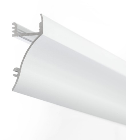 [W4L1040715] Profilé en aluminium extrudé et anodisé, avec fixation murale et éclairage indirect, pour l'installation et le refroidissement de rubans LED flexibles, longueur 2 mètres. Peinture électrostatique blanche mate, finition sablée