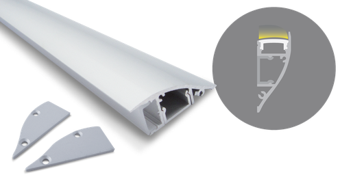 [W4L022010] Profilé aluminium applique, 2000mm, diffuseur opale, pour ruban 10-12