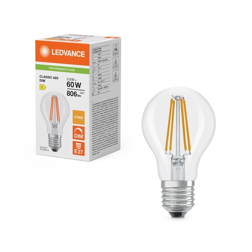 [W4L467180] LEDCLA60DIM 5.9W 827 FILCL E27 P  LEDV 