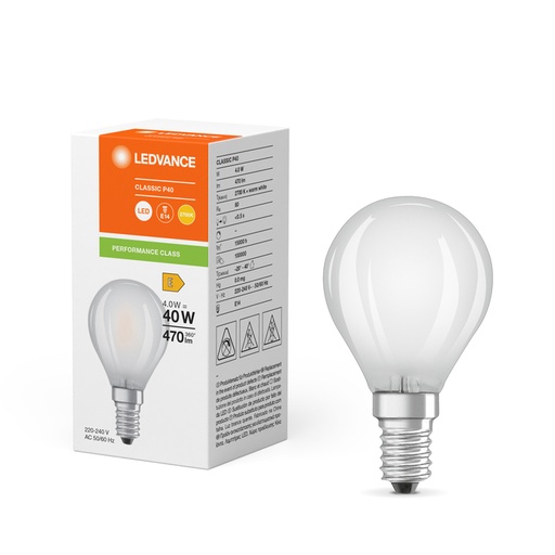 [W4L467728] LED Classic P 40 Filament P 4W 827 Frosted E14