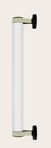 [W4L472464] Roseline Wall 56 - Black base, beige strap, and clear glass shade.