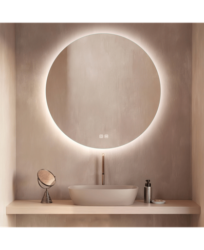 [W4L853305] MIRROR WITH LED LIGHT 15W 3000K-4000K ROUND BACK LIGHT TOUCH DIMMING & ANTIFOG SWITCHES IP44